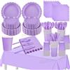 NONE Decorazioni di compleanno a tema viola solido Stoviglie usa e getta viola chiaro Tazza Piatto Tovagliolo Matrimonio Nuziale Baby Shower Forniture