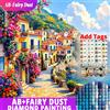 NONE Adesivi AB Fairy Dust DMC, Ricamo Diamantato Completo, Quadro Paesaggistico, Mosaico di Strass, Casa al Mare, Pittura Fai da Te, Fiore