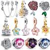 Disney Ciondoli in Argento Sterling 925 Serie Stelle, Luna, Loto e Rosa per Bracciali e Bangles Originali da Donna 3mm, Gioielli Fai-da-Te, Regalo