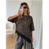 NONE Nuovo Prodotto Estate 2026: T-shirt da Donna con Cappuccio, Stampa Leopardata, Inserti in Pizzo Obliquo e Maniche a Tre Quarti, Vestibilità Ampia