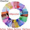 Chanfar 100 pz 24 Colori Sacchetto di Imballaggio Dei Gioielli 5*7 7*9 9*12 10*15 cm Sacchetti di Organza di Stoccaggio Regalo di Nozze Sacchetti Con Coulisse All'ingrosso