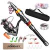 FISHOAKY Canna da Pesca Spinning, FishOaky Fibra di Carbonio Canne Pesca Telescopica per Acqua Salata & Acqua Dolce | Bambini e Adulti | Barca, Surf, Lago, Daiwa, Diga, Mare, Junior (1.8M Fishing Rod Set)