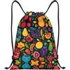 Generic Sugar Skull Fruit Pattern Sacca con Coulisse Leggero Borsa con Coulisse Moda Sportiva Gym Sack per All'Aperto Calcio Donna 39X46Cm