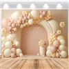 ASDCXZ Boho Compleanno Foto Sfondo 2,2 x 1,5 m, Beige Rosa Palloncino Arcobaleno Bambina Baby Party Tema Fotografia Principessa 1° Compleanno Torta Decorazione Da Tavolo Banner Studio Puntelli
