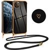Vauki Cover con Cordino per iPhone 11 Pro Max, Carina Motivo Cuore Custodia con Collana, Antiurto Ultra silicone TPU Morbida e Sottile Catena per Cellulare Case per iPhone 11 Pro Max 6.5, Nero