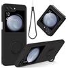 GUAGUA Custodia per Samsung Galaxy Z Flip 5 5G - Supporto ad anello a 360 - Silicone liquido con cordino - Fodera interna morbida - Custodia di prestizione antiurto per Samsung Z Flip 5-6.7'' (nero)