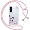 Yoedge Cover con Cordino per Samsung Galaxy A57 5G 6,7, Aesthetic Disegni Farfalle Custodia con Collana Tracolla Laccio Collo, Sottile Silicone Antiurto Protettiva Case per Samsung A57,04