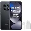 XIAOMI REDMI Note 15 4G Smartphone 8+256GB, Schermo AMOLED FHD+ 6,77, MediaTek Helio G100-Ultra, fotocamera da 108MP, batteria da 6000 mAh, nero, incluso 67 W Charger