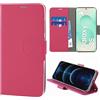 N NEWTOP Cover Compatibile con Samsung Galaxy S25, HQ Lateral Custodia Libro Flip Chiusura Magnetica Portafoglio Simil Pelle Stand Protezione Completa Case TPU Anti Urto Guscio Base Porta (Fucsia)
