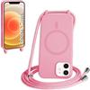 FMPCUON FNPCUON Cover Magnetica Silicone per iPhone 12/12 Pro con Cordino,Compatibile con MagSafe,Custodia con Laccio Collana Tracolla Collo Sottile TPU Antiurto Protettiva Case con Corda.Pink