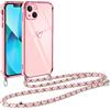Vauki Cover con Cordino per iPhone 13 mini, Carina Motivo Cuore Custodia con Collana, Antiurto Ultra Silicone TPU Morbida e Sottile Catena per Cellulare Case per iPhone 13mini 5.4, Rosa