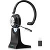 Wantek Auricolare Senza Fili con Microfono (Mono) per Smart Working Cancellazione Rumore AI Bluetooth 5.3 + Dongle USB & Base Ricarica - Per PC/Smartphone/Call Center/Zoom/Teams