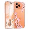 GVIEWIN Cover per iPhone 17 Pro Max 6.9 2025, con protezione schermo, [protezione completa della fotocamera] protettiva trasparente floreale antiurto di grado militare per donna,Sakura/Rosa
