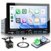 VECHTEL Autoradio 1 Din con Carplay Android Auto senza Fili, 7 Pollici IPS Touch Screen Stereo Auto Supporto Bluetooth 5.2 Radio FM/AM/RDS EQ USB/Tipo-C Mirror Link Telecomando Telecamera Posteriore
