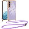 Vauki Cover con Cordino per Samsung Galaxy S22 Plus 5G, Carina Motivo Cuore Custodia con Collana, Antiurto Ultra silicone TPU Morbida e Sottile Catena per Cellulare Case per Samsung S22+ 5G, Viola