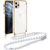 Vauki Cover con Cordino per iPhone 11 Pro Max, Carina Motivo Cuore Custodia con Collana, Antiurto Ultra Silicone TPU Morbida e Sottile Catena per Cellulare Case per iPhone 11 Pro Max 6.5, Bianco