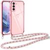 Vauki Cover con Cordino per Samsung Galaxy S21 Plus 5G, Carina Motivo Cuore Custodia con Collana, Antiurto Ultra Silicone TPU Morbida e Sottile Catena per Cellulare Case per Samsung S21+ 6.7, Rosa