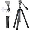 SIRUI Treppiede in Carbonio con Testa Pan & Tilt, Traveler Air-T+KV-5 | Altura máxima 155cm, Portata di 5kg, Colonna centrale reversibile, Movimenti panoramica a 360° e inclinazione -80°~+90°