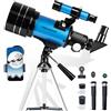 FREE SOLDIER Telescopio per bambini e principianti, rifrattore con apertura da 70 mm, per la visualizzazione di pianeti e stelle, con treppiede regolabile, adattatore per telefono, telecomando wireless, regalo