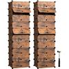 SONGMICS Scarpiera a 10 Scomparti, Set di 2, Scaffale Componibile in Plastica, Armadietto Portascarpe Fai da Te con Ante e Martelletto, Mobiletto Porta Scarpe, Marrone Vintage LPC010A02