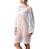 Abito T-shirt Donna Copricostume Spiaggia Nero Micro Dress Maniche Lunghe Sheer