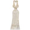 Abito Lungo Donna Sexy Spiaggia Scollo A V Halter Senza Schienale Nero Crochet