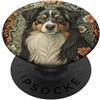 Vintage Dog Art Pastore australiano tricolore nero in stile floreale William Morris PopSockets PopGrip Adesivo