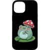 Cottagecore Frog Mushroom Lily Pad Cute Custodia per iPhone 15 Carino Rana Fungo Ombrello Lily Pad Cottagecore Cartoon Art