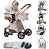 ALYIKOU passeggino neonati 3 in 1,passeggino portatile con neonato di lusso con ad alta vista Carrozzina reversibile fronte mamma e strada, 25KG,Nero