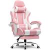 GTPLAYER Sedia da gioco, sedia da ufficio, sedia ergonomica per PC, poltrona da gioco, con supporto lombare, sedie Task con poggiapiedi e poggiatesta, ecopelle rosa