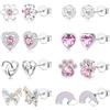 KALVICA Orecchini Donna Argento 925 Anallergici Set - Fiore Farfalla Cuore Zirconia Cubica per Bambine e Ragazze