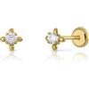 Rosa di Manuel Orecchini Oro 18k, Modello Croce con Zircone Centrale ad Alta Brillantezza, Misura 6 mm, con Chiusura di Sicurezza a Vite, per Bambina o Donna