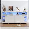 Wiuzo 140x40x70cm Tavolo da Salotto, Credenza Laterale per Soggiorno con Finitura Lucida e Luce LED, Ampio Mobile Laterale, Credenza Laterale in Vetro Temperato con 3 Scompartimenti, Bianco
