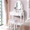FEEOHOME Tavolo da toeletta girevole a 360° con specchio e sgabello imbottito, tavolino con deposito e 3 cassetti, specchiera per adulti da donna, per camera da letto, cabina armadio