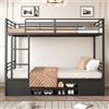 Idemon Letto con telaio in ferro, letto a castello, scarpiera aperto, con doppia ante, piccolo armadietto portaoggetti, adatto per bambini e ragazzi, con scala laterale, con griglia anticaduta, ferro + MDF,
