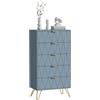 UEV Cassettiera a 5 Cassetti, Comò con Modello di linee di superficie in Legno Ingegnerizzato, con Maniglie e Gambe Dorate, per Soggiorno, Camera da Letto, Corridoio, 60 x 34 x 110 cm, Grigio-Blu