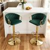 Relbiety Set di 2 Sgabelli da bar Velluto con schienale intrecciato,Sgabelli cucina Regolabile in altezza girevole a 360° piedi in metallo dorato per bar e bancone,Verde