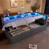 Lcoho Letto da giorno, divano letto, 90 × 200 cm, porte USB + di tipo C, funzione di stoccaggio idraulico, diversi scomparti, senza materasso, lino, grigio