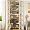 Tribesigns Etagere - Scaffale angolare industriale a 7 ripiani, in legno e metallo, scaffale autoportante per soggiorno, cucina, casa, ufficio, bianco e naturale