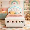 DAHUEN Letto da bambina 90 x 200, letto singolo per bambini con rete a doghe e illuminazione a LED, letti principessa ragazza, con testiera imbottita regolabile a forma di corona (bianco C, 90 x 200 cm)