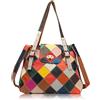 Karoukee Borsetta Patchwork da Donna con Manico Superiore, Borsa a Tracolla in Pelle Bovina Unica, Borsa a Spalla colorata, Piccola Borsa Tote per Signore