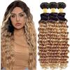 AiPliantfis Deep Wave Bundles Human Hair Capelli Veri Tessitura Human Hair Extensions Capelli Umani Double Weft 1B27 Ombre Blonde Unprocessed 3 Bundle 10 12 14 Zoll