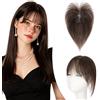 Elailite Hair Topper Donna Capelli Veri Clip 16g 30cm con Frangia Protesi Toupee Posticci Toupet Silk Lace 8x10cm #2 Marrone Scuro
