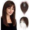 Elailite Hair Topper Donna Capelli Veri Clip 20g 25cm con Frangia Protesi Toupee Posticci Toupet Silk Lace 8x11cm #2 Marrone Scuro