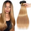 AiPliantfis Ombre Blonde Human Hair Bundles Straight Capelli Veri Tessitura Human Hair Extensions Capelli Umani Double Weft Extensions Unprocessed Real 3 Bundle 24 26 28 Zoll