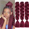 Saisifen Capo per Trecce Jumbo 3 Confezioni, 60 cm, Trecce Twist Box, Capo Intrecciato Sintetico per Donne e Bambini #A19 Rosso Vino