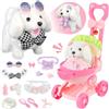 Charmofun Elettronico Cane Giocattolo Che Cammina e Abbaia, Cagnolino Interattivo per bambini con Passeggino & Accessori, Peluche Cane Robot Che Abbaia e Cammina Regalo per Ragazze 3 4 5 6 7