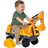 HOMCOM Ruspa Giocattolo 2 in 1 con Escavatore e Mordente, Vano Nascosto, Gioco Cavalcabile Bambini 2-3 Anni, 90x28x58cm, Giallo
