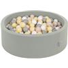 KiddyMoon Fodera con Cerniera per Piscina per Bambini 90X30cm/300 Palline, Salvia: Beige Pastello/Verde Grigio/Giallo Pastello/Bianco