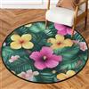 Mexpekil Tappeto rotondo con fiori tropicali e foglie verdi per soggiorno, lavabile, con retro antiscivolo, diametro 160 cm, decorazione moderna per la casa